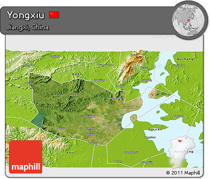 Satellite 3D Map of Yongxiu, physical outside