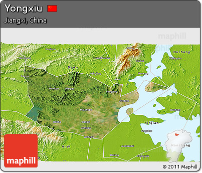 Satellite 3D Map of Yongxiu, physical outside