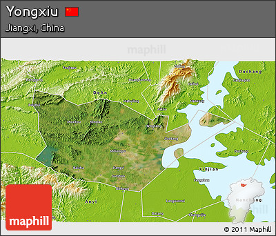 Satellite 3D Map of Yongxiu, physical outside