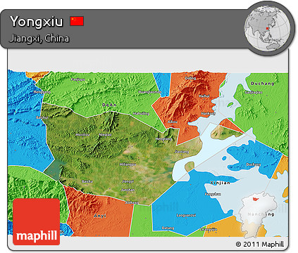 Satellite 3D Map of Yongxiu, political outside