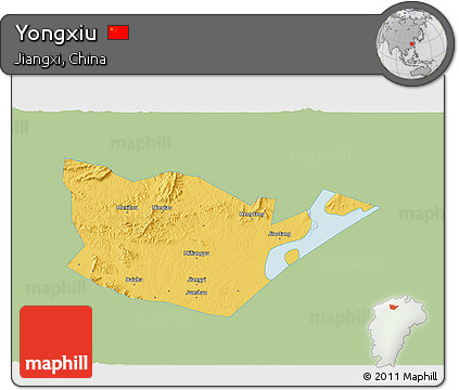 Savanna Style 3D Map of Yongxiu, single color outside