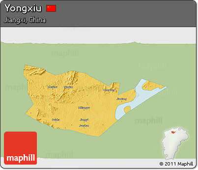 Savanna Style 3D Map of Yongxiu, single color outside