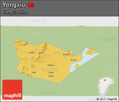 Savanna Style 3D Map of Yongxiu, single color outside