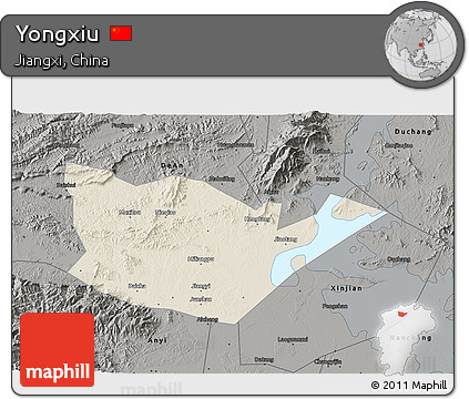 Shaded Relief 3D Map of Yongxiu, darken, semi-desaturated