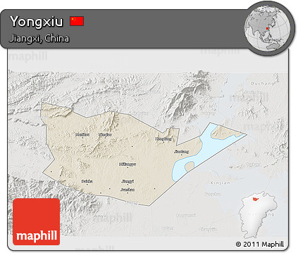 Shaded Relief 3D Map of Yongxiu, lighten, semi-desaturated