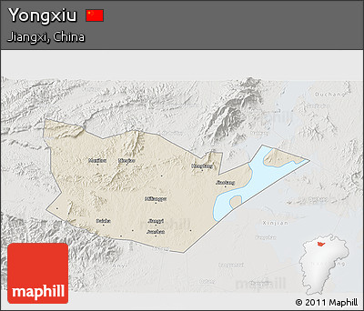 Shaded Relief 3D Map of Yongxiu, lighten, semi-desaturated