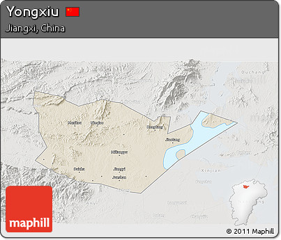 Shaded Relief 3D Map of Yongxiu, lighten, semi-desaturated
