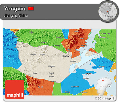 Shaded Relief 3D Map of Yongxiu, political outside