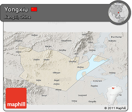 Shaded Relief 3D Map of Yongxiu, semi-desaturated