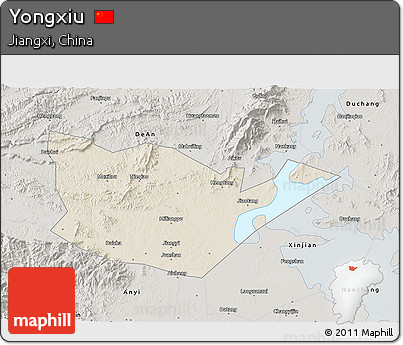 Shaded Relief 3D Map of Yongxiu, semi-desaturated