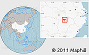 Gray Location Map of Yongxiu, highlighted country, hill shading