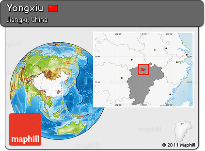 Physical Location Map of Yongxiu, highlighted country, highlighted parent region