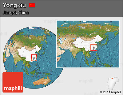 Satellite Location Map of Yongxiu, highlighted country, highlighted parent region, within the entire country