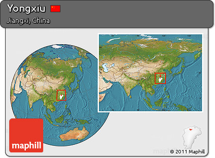 Satellite Location Map of Yongxiu, highlighted parent region, within the entire country