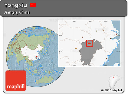 Savanna Style Location Map of Yongxiu, highlighted country, highlighted parent region, hill shading