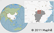 Savanna Style Location Map of Yongxiu, highlighted country, highlighted parent region, hill shading