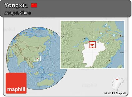 Savanna Style Location Map of Yongxiu, highlighted parent region, hill shading