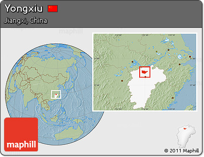 Savanna Style Location Map of Yongxiu, highlighted parent region, hill shading