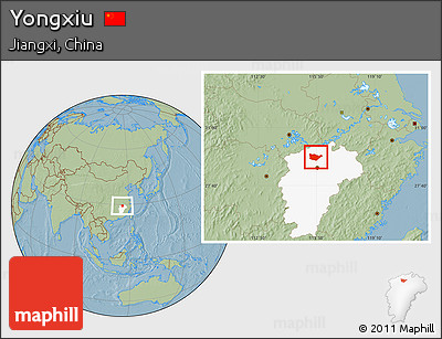 Savanna Style Location Map of Yongxiu, highlighted parent region, hill shading