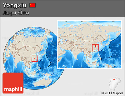 Shaded Relief Location Map of Yongxiu, within the entire country