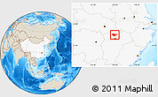 Shaded Relief Location Map of Yongxiu, highlighted country