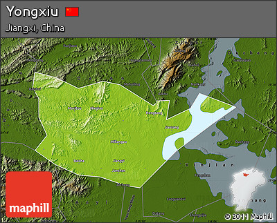 Physical Map of Yongxiu, darken
