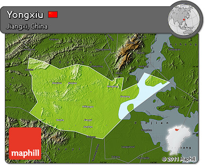 Physical Map of Yongxiu, darken