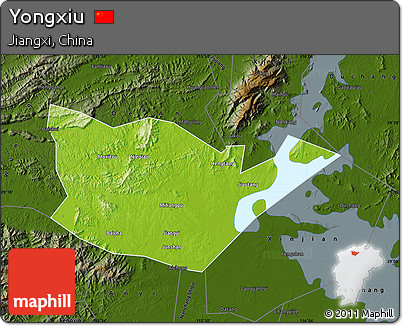 Physical Map of Yongxiu, darken