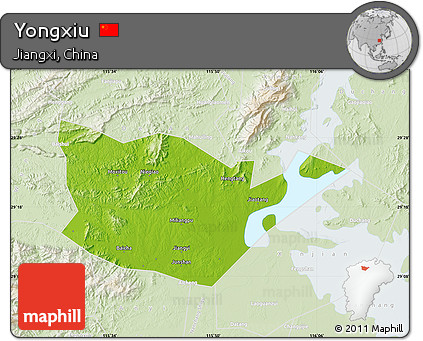 Physical Map of Yongxiu, lighten