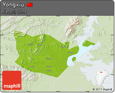 Physical Map of Yongxiu, lighten