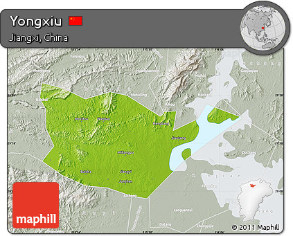 Physical Map of Yongxiu, lighten, semi-desaturated