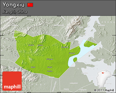 Physical Map of Yongxiu, lighten, semi-desaturated
