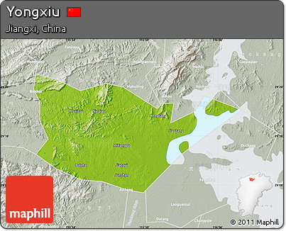 Physical Map of Yongxiu, lighten, semi-desaturated