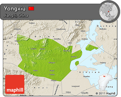 Physical Map of Yongxiu, shaded relief outside