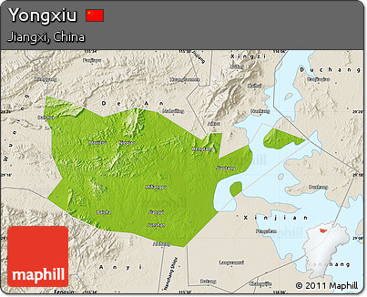Physical Map of Yongxiu, shaded relief outside
