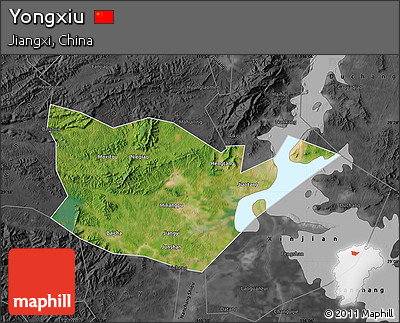 Satellite Map of Yongxiu, darken, desaturated