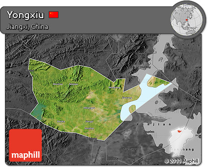 Satellite Map of Yongxiu, darken, desaturated