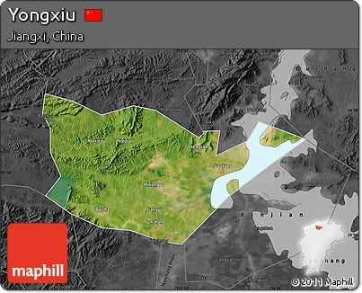 Satellite Map of Yongxiu, darken, desaturated