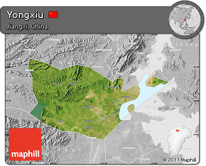 Satellite Map of Yongxiu, lighten, desaturated