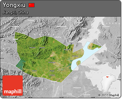 Satellite Map of Yongxiu, lighten, desaturated