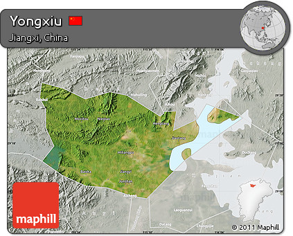Satellite Map of Yongxiu, lighten, semi-desaturated