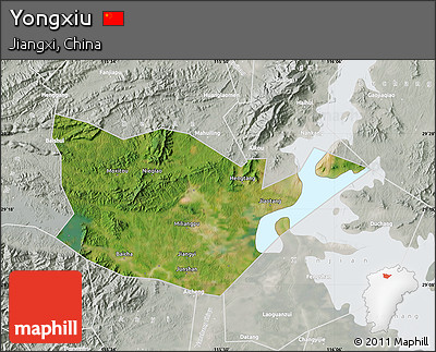 Satellite Map of Yongxiu, lighten, semi-desaturated