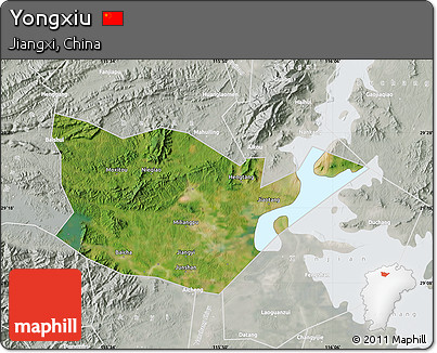 Satellite Map of Yongxiu, lighten, semi-desaturated