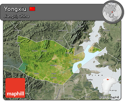 Satellite Map of Yongxiu, semi-desaturated