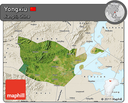 Satellite Map of Yongxiu, shaded relief outside