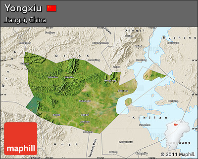 Satellite Map of Yongxiu, shaded relief outside