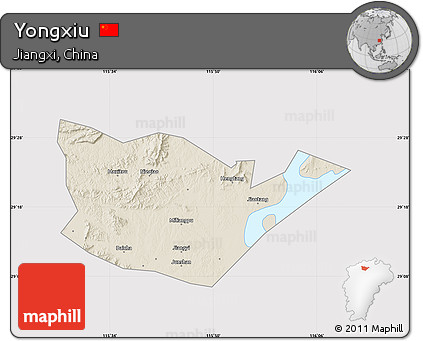 Shaded Relief Map of Yongxiu, cropped outside