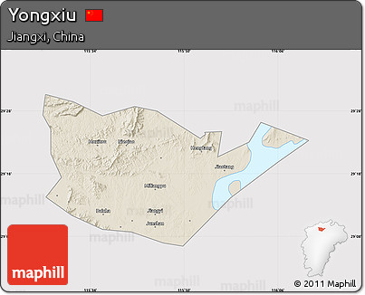 Shaded Relief Map of Yongxiu, cropped outside