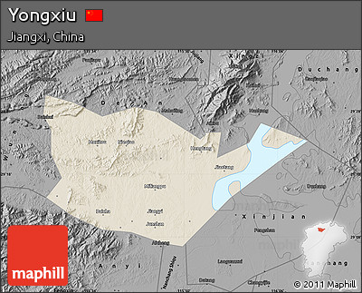 Shaded Relief Map of Yongxiu, darken, desaturated