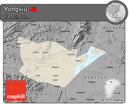 Shaded Relief Map of Yongxiu, darken, desaturated